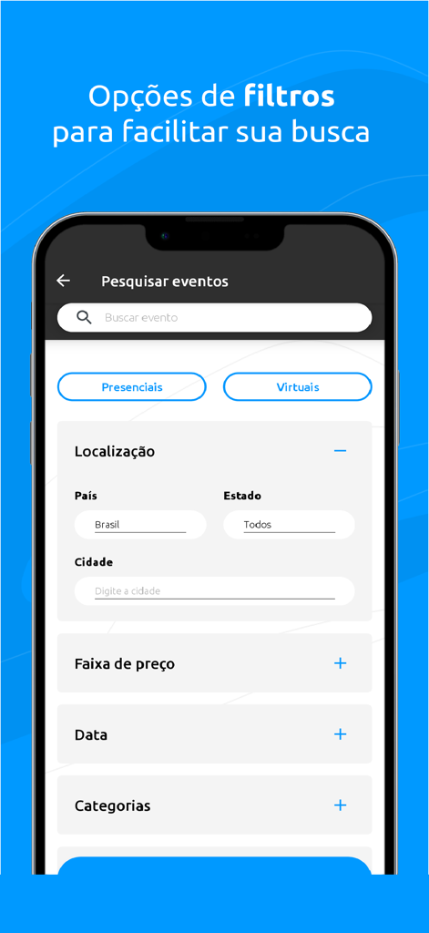 Ticket Sports - Ticket Sports app interface showing event search filters for location price and categories