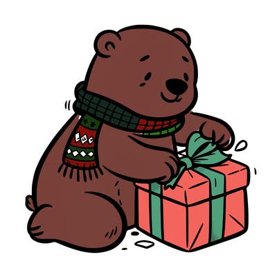 polar bear wrapping a present