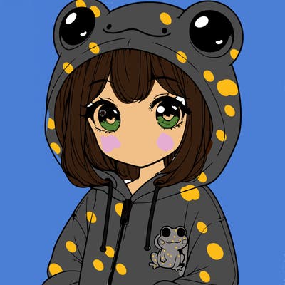 cute realistic girl in a froggy hoodie
