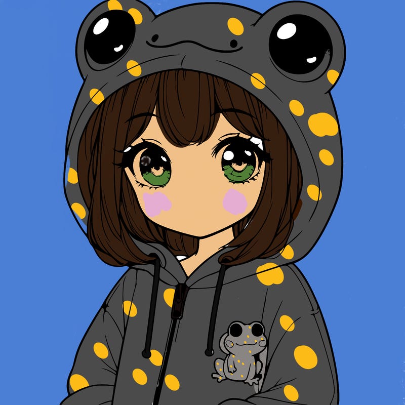 cute realistic girl in a froggy hoodie