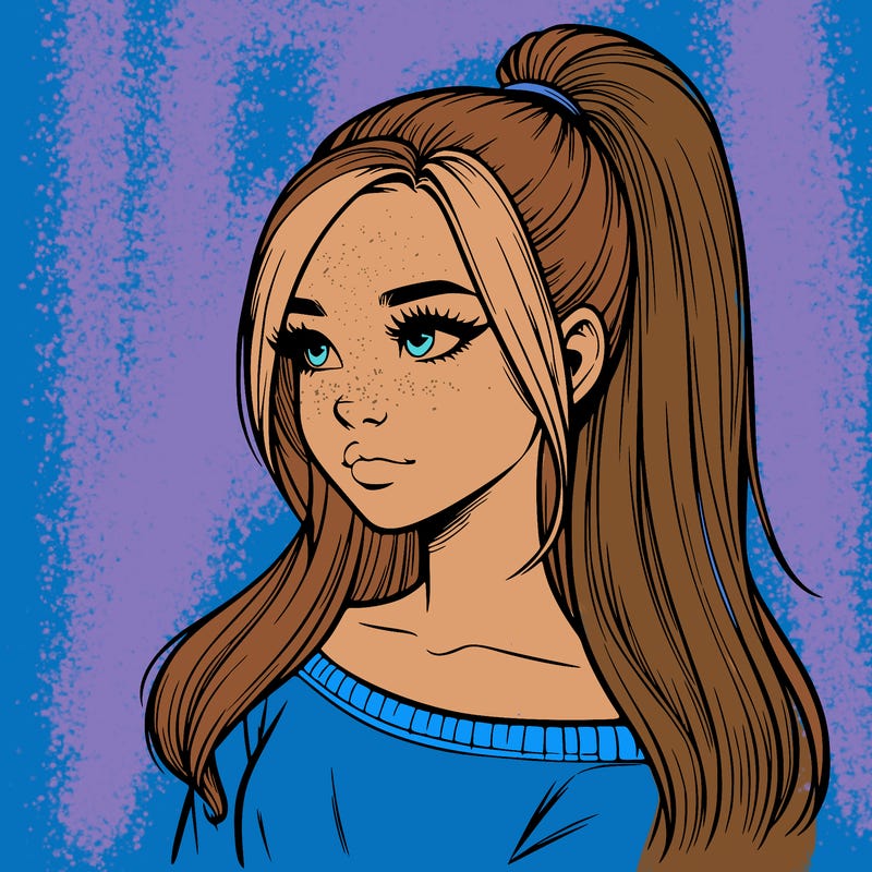 realistic girl with a high ponytail