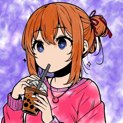 manga character drinking boba