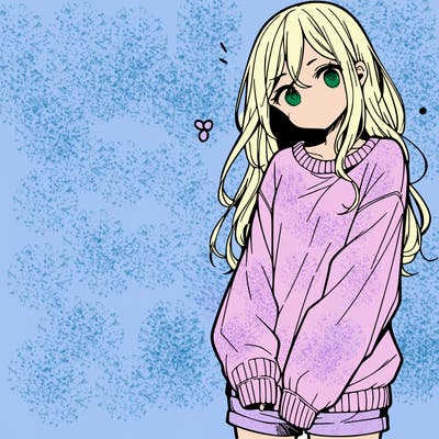 manga teen girl  in a sweater and baggy pants