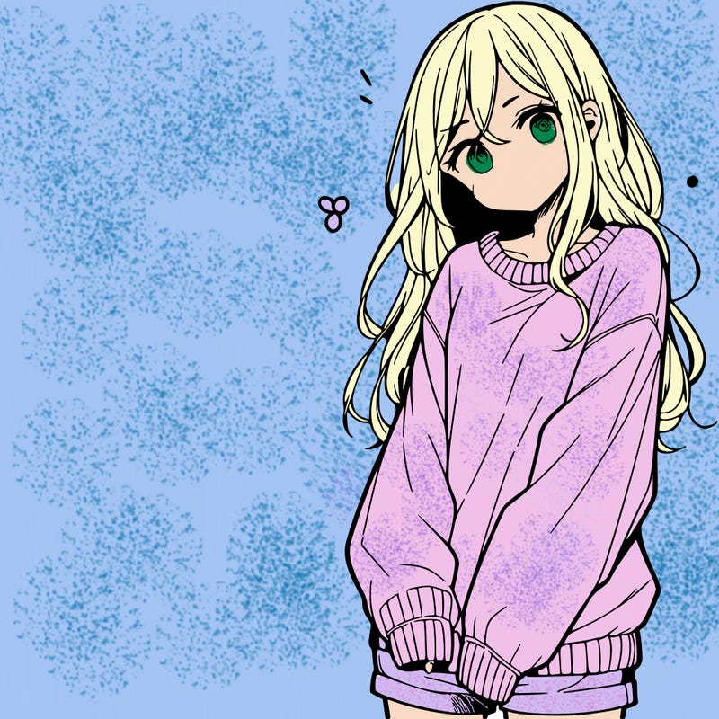 manga teen girl  in a sweater and baggy pants