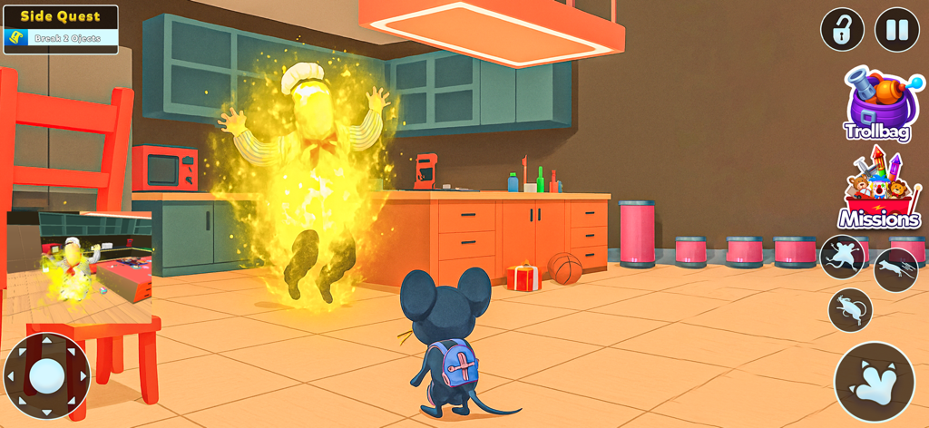 Sneaky Chef: Kitchen Pranks - Mischievous mouse character pranking a chef in a cartoon kitchen game.