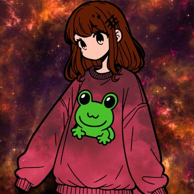girl wearing frogging sweatshirt