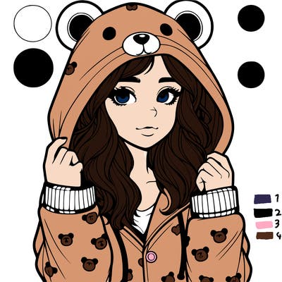realistic girl in a animal pjs hoodie