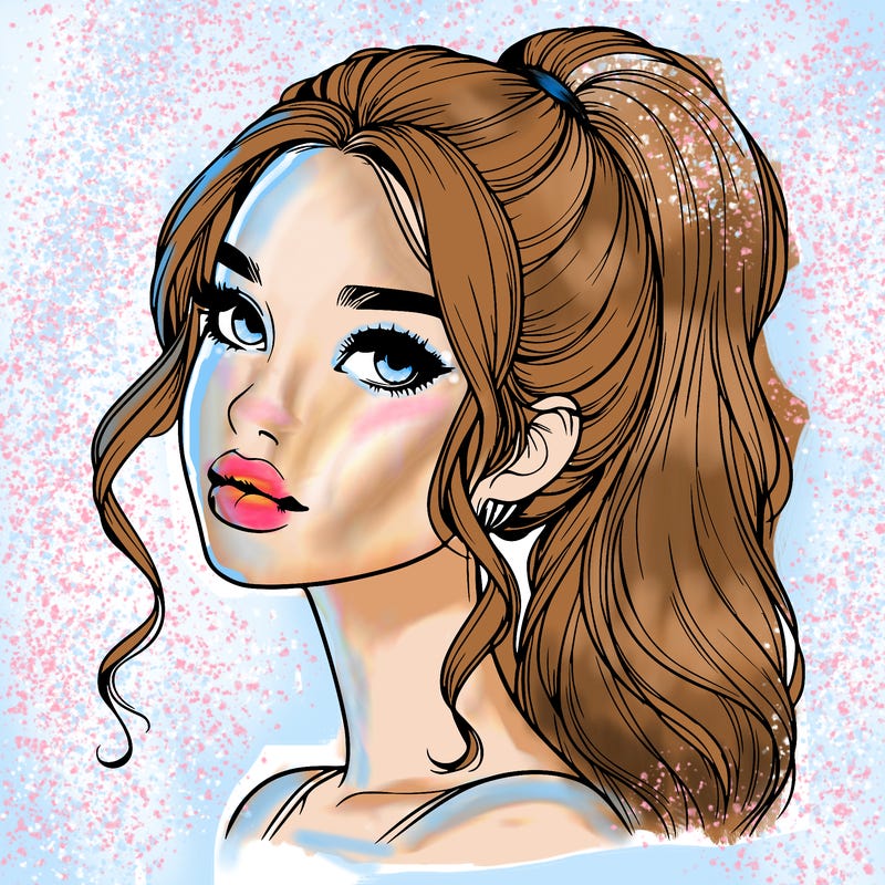 realistic girl with a ponytail on her hair and lips