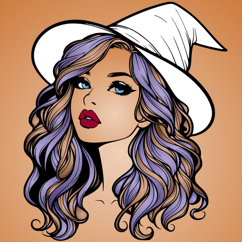 realistic witch girl with wavy hair and lips