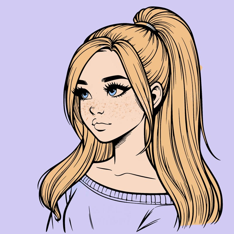 realistic girl with a high ponytail