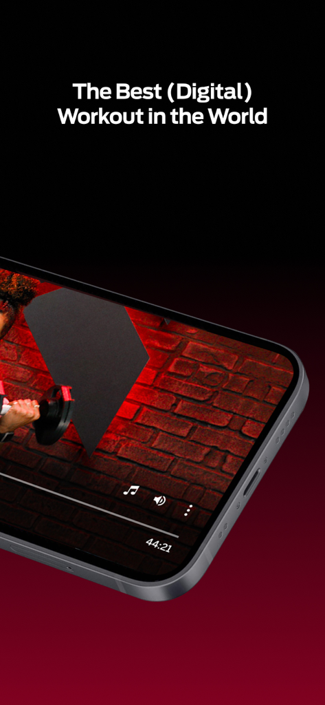 Smartphone screen displaying a Barrys X digital HIIT workout video