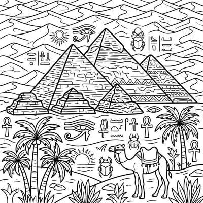 Embark on a captivating coloring adventure to ancient Egypt with this specially designed page for seniors. Featuring majestic pyramids, desert scenes, and iconic symbols, it offers a perfect blend of engagement and relaxation.