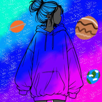 realistic girl with a oversized sweatshirt on and a bun