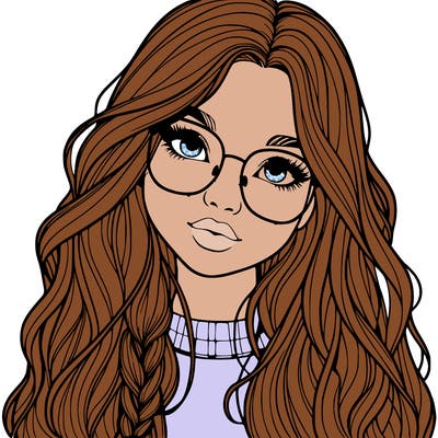 girl with long hair and freckles and glasses realistic