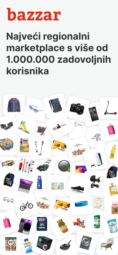 Bazzar Shop - Bazzar Shop app screen showing a large variety of products including electronics home goods and clothing