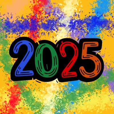 one line scrawled numbers sketch design “2025”