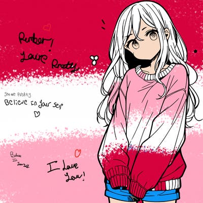 manga teen girl  in a sweater and baggy pants