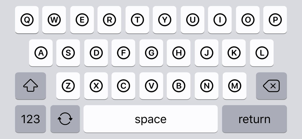 Fonts for iPhones and iPad - 미적 메시징을 위해 원 안에 문자가 표시된 사용자 정의 모바일 키보드