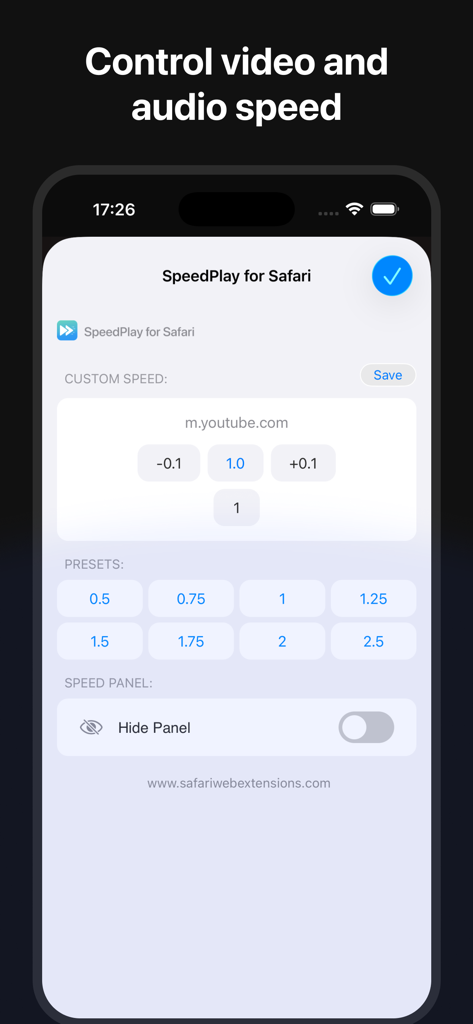 SpeedPlay for Safari | Custom Video Playback Speed Control
