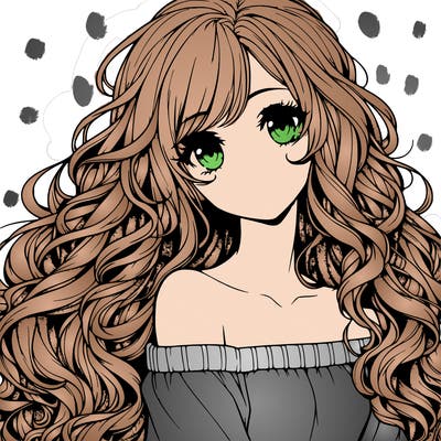 realistic, anime girl with really long curly hair