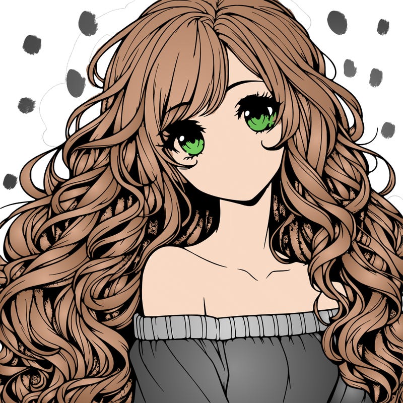 realistic, anime girl with really long curly hair