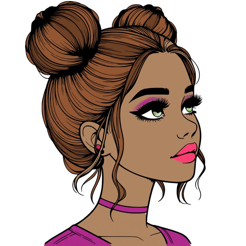 realistic girl with buns on the top of her head