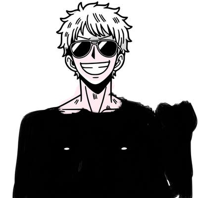 saturo gojo wearing sunglasses while smiling and shirtless
