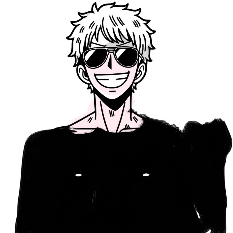 saturo gojo wearing sunglasses while smiling and shirtless