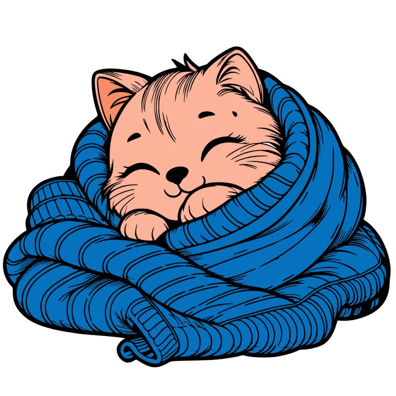 realistic cozy cat in a blanket
