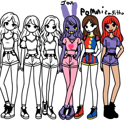 a group of girls wearing crop tops and shorts