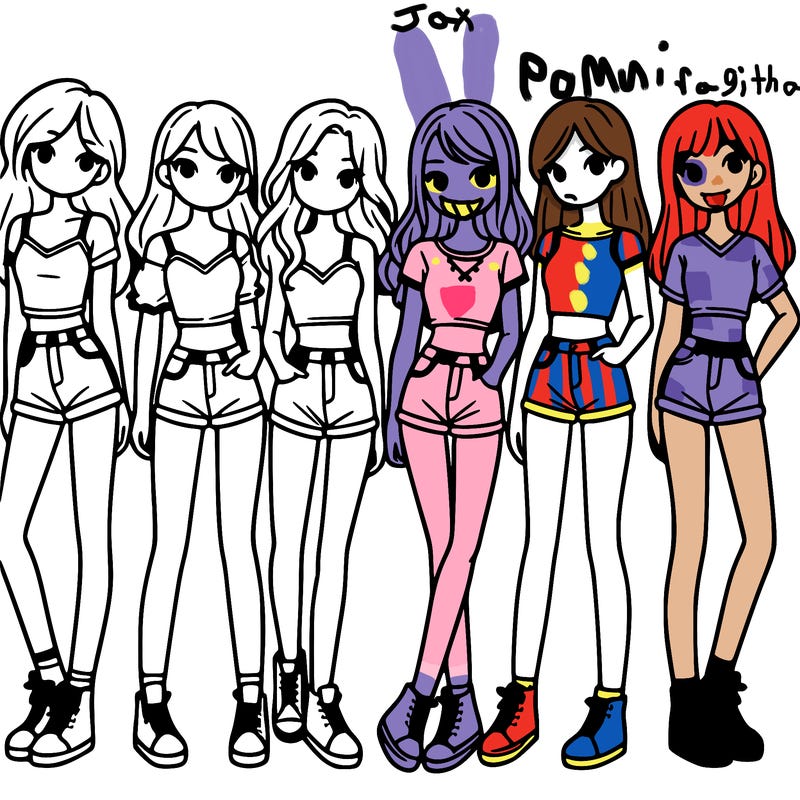 a group of girls wearing crop tops and shorts