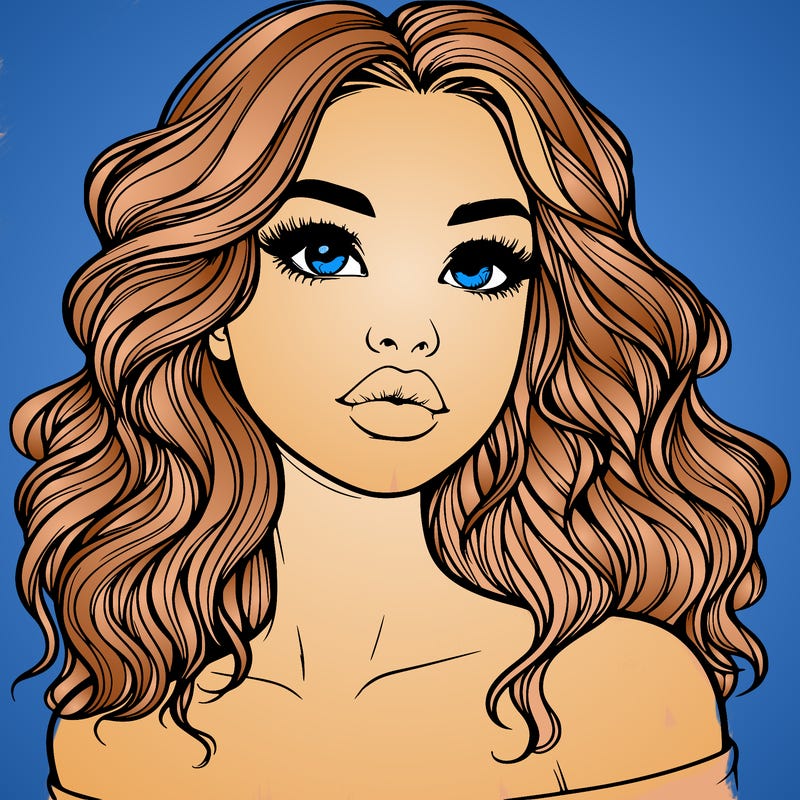 realistic girl with wavy hair and lips