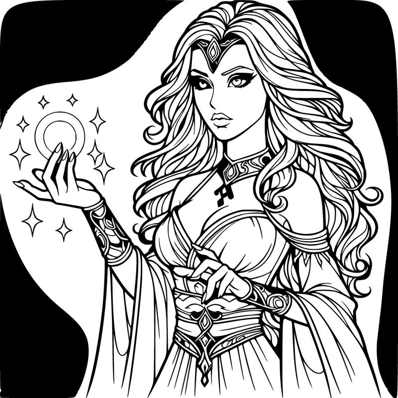 realistic women sorcerer using magic
