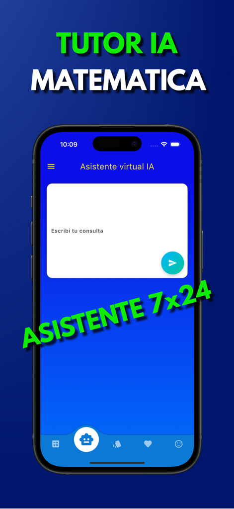 Tutor IA matematicas CBC - A smartphone displaying the 24/7 virtual AI assistant interface of the Tutor IA math app