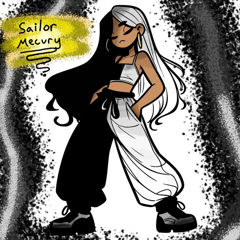 girl in baggy pants crop top and long hair