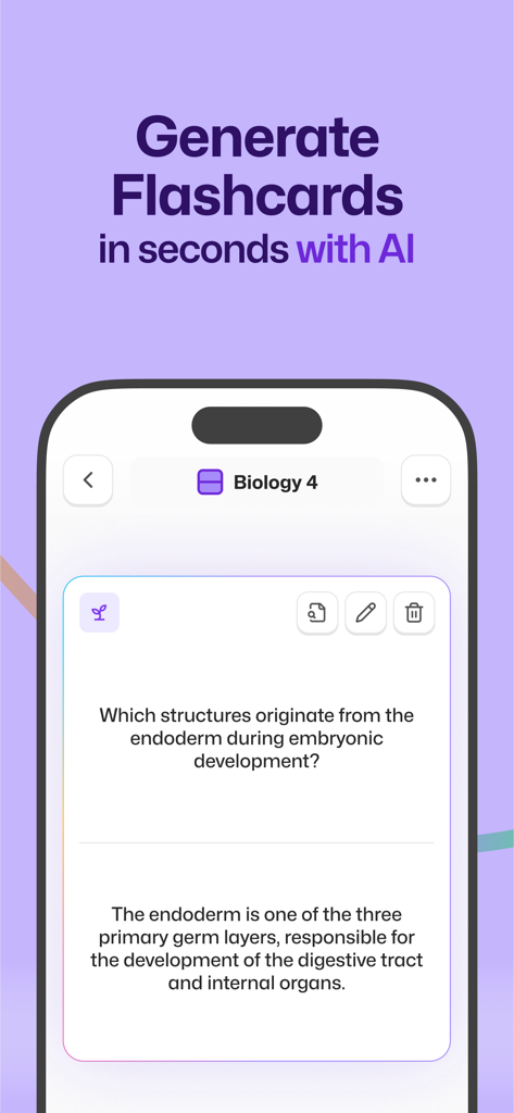 A biology flashcard generated by AI on the Flashka app interface