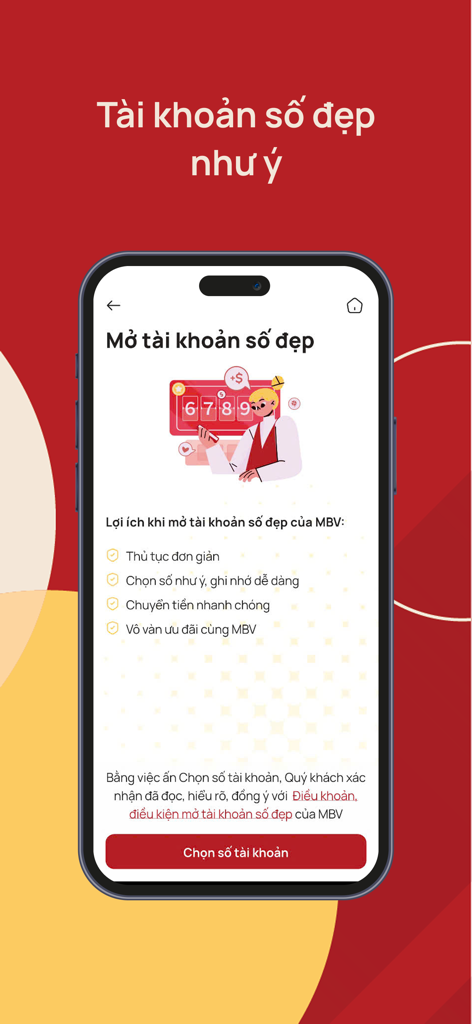 MBV Bank mobile app screen showing options to open a personalized account number