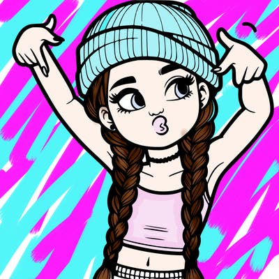 realistic teenage girl with braids and a beanie and crop top doing 🫶🏼