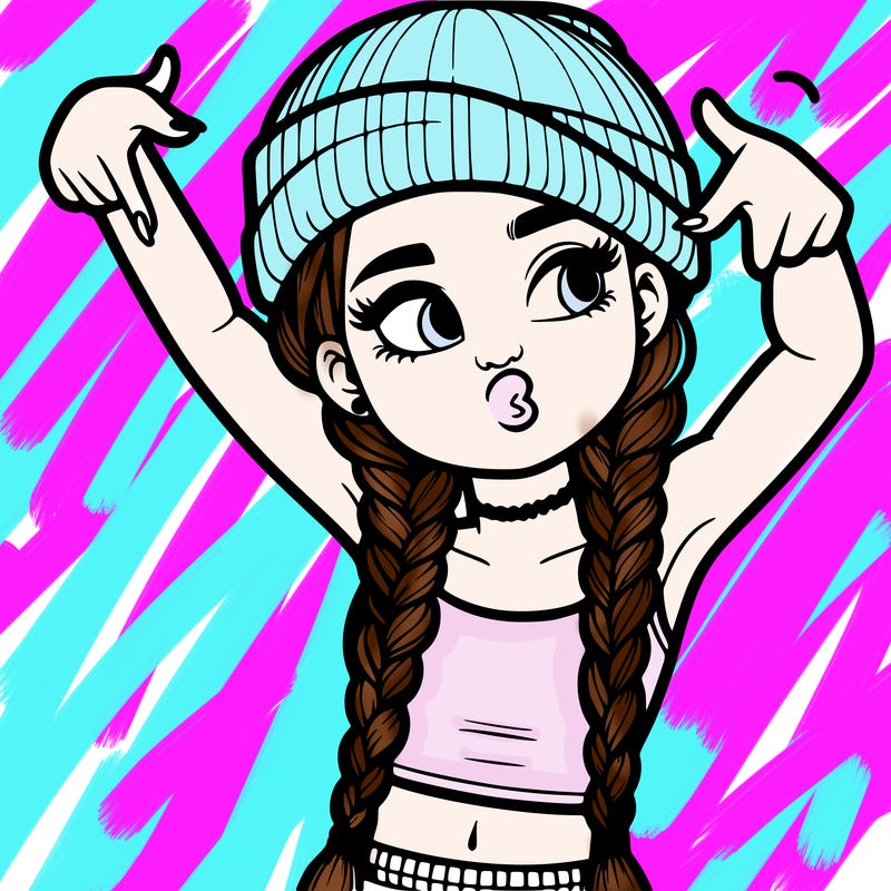 realistic teenage girl with braids and a beanie and crop top doing 🫶🏼