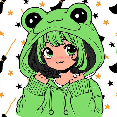 a cute teenage girl wearing a frog hoodie