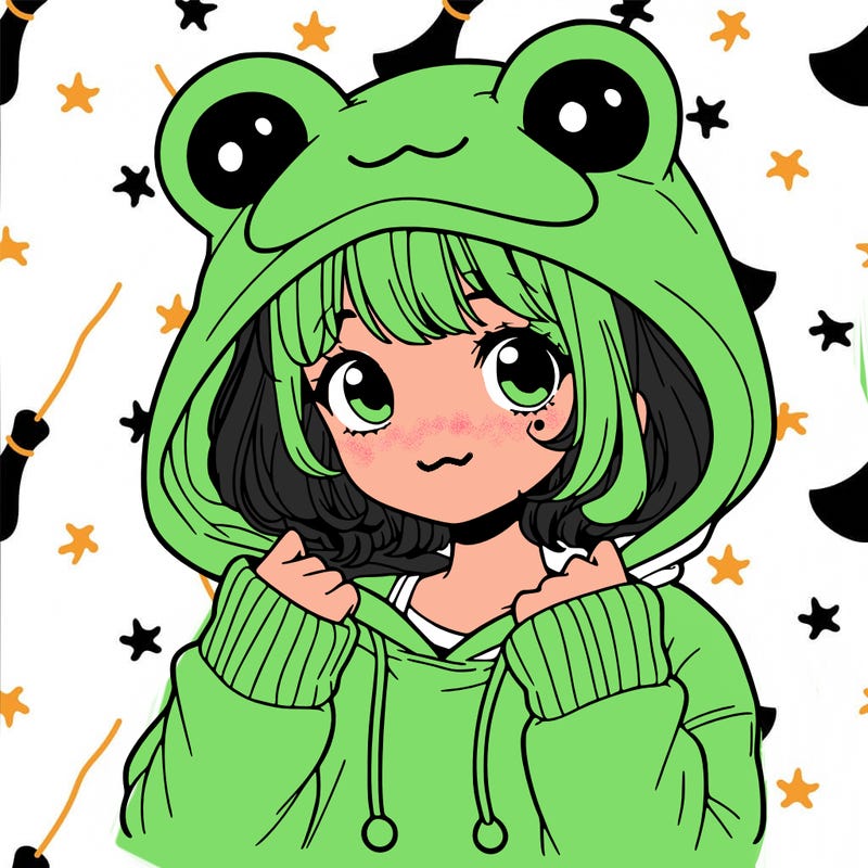 a cute teenage girl wearing a frog hoodie