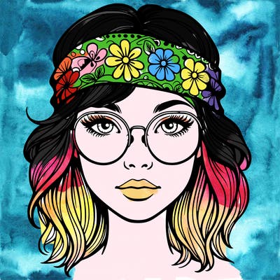 hippie girl with glasses realistic