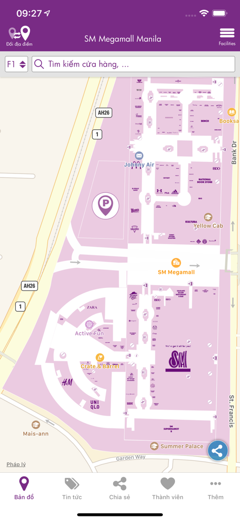 InMapz indoor navigation maps - InMapz indoor navigation map showing stores and facilities in SM Megamall Manila