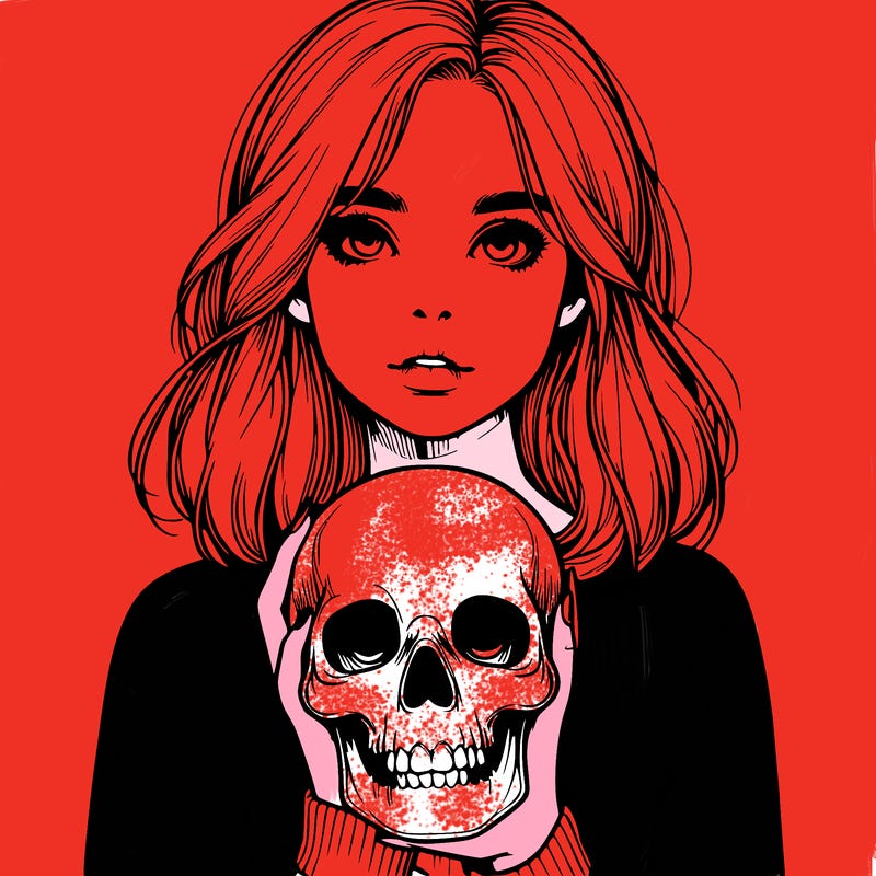 realistic girl holding a skull