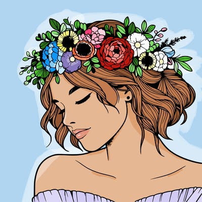 women with flower crown realistic