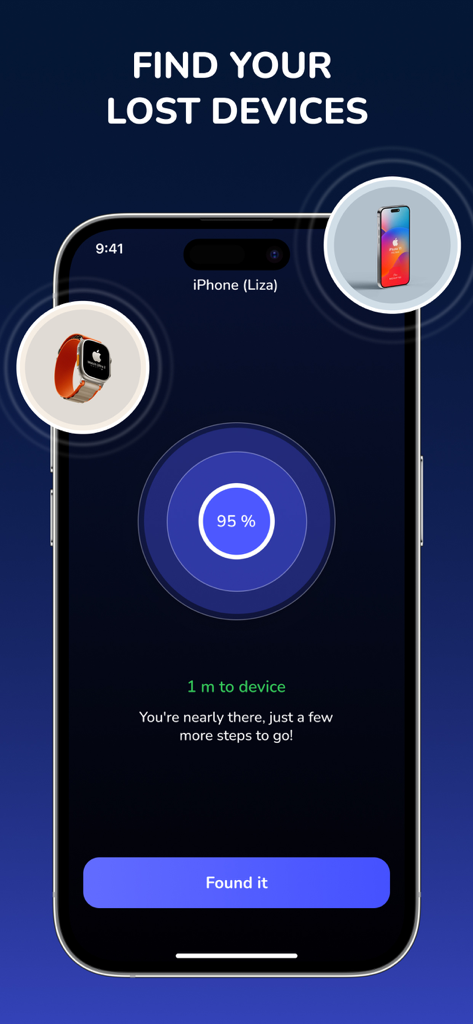 Oberfläche zur Suche nach verlorenen Mobilgeräten mit Näherungsverfolgung und Radar