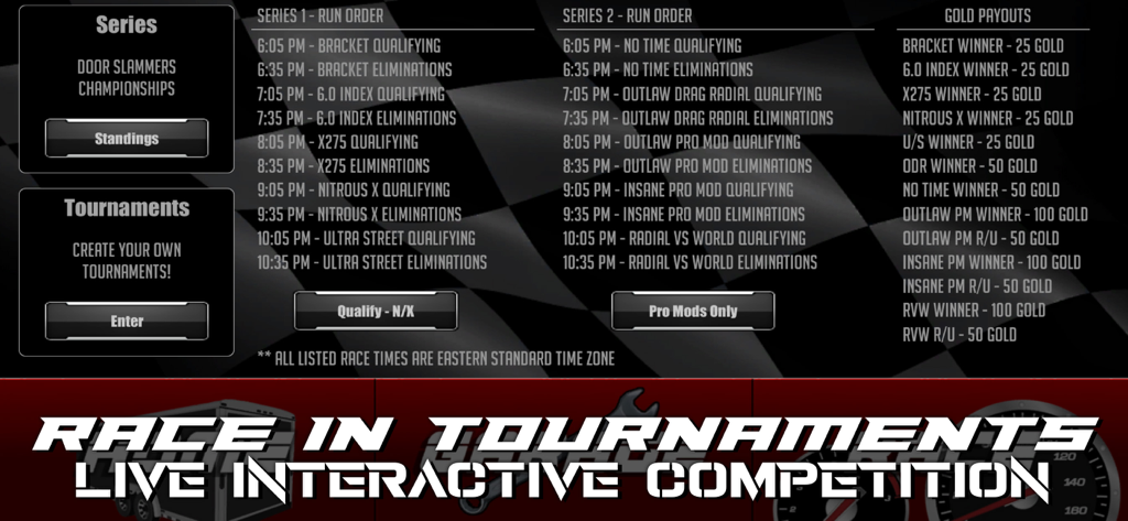 Door Slammers 2 Drag Racing - Door Slammers 2 daily drag racing tournament schedule and gold payouts menu
