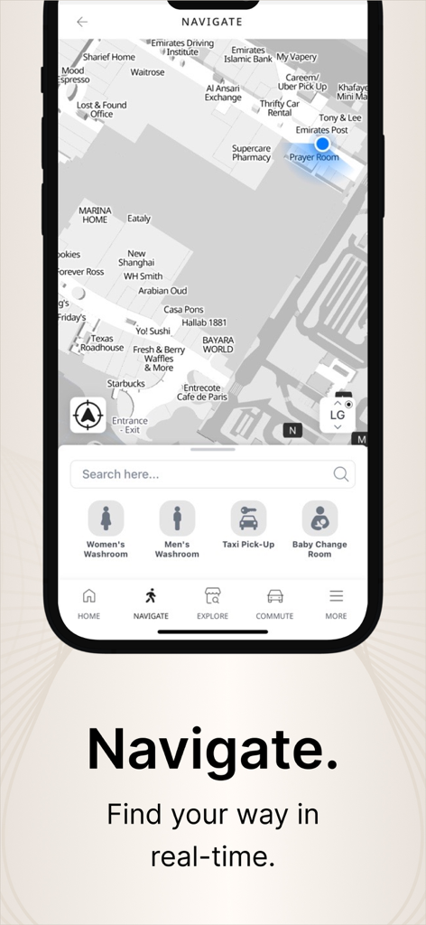 매장 및 시설을 보여주는 두바이 몰의 실시간 실내 내비게이션 맵