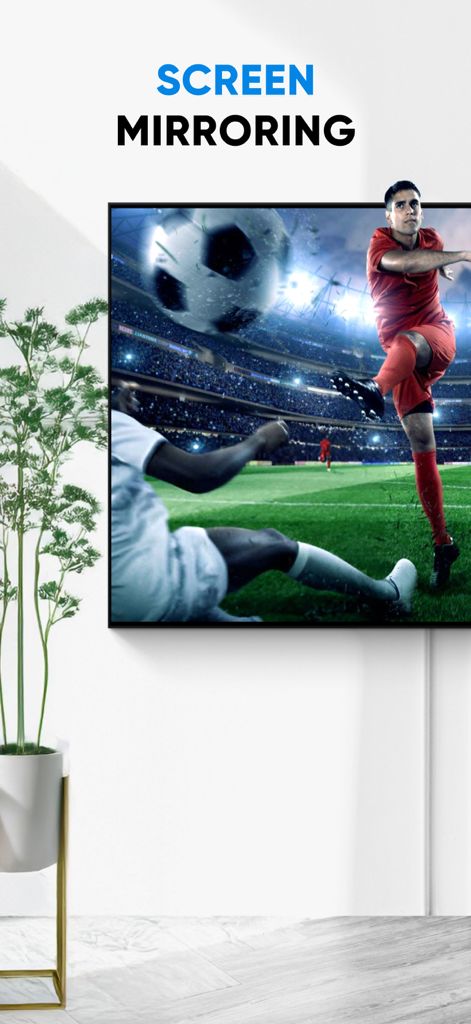 TV Cast & Screen Mirroring App - Mise en miroir de l'écran d'un iPhone sur un grand téléviseur intelligent pendant un match de football en direct
