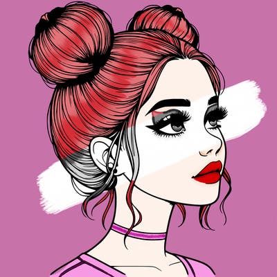 realistic girl with buns on the top of her head